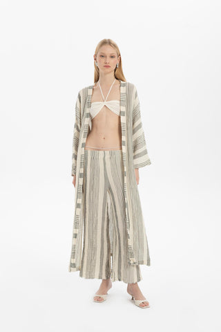 Striped Etamine Textured Kimono - Gray / Standard - Kimono