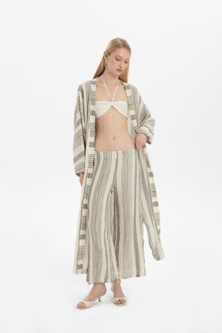 Striped Etamine Textured Kimono - Kimono
