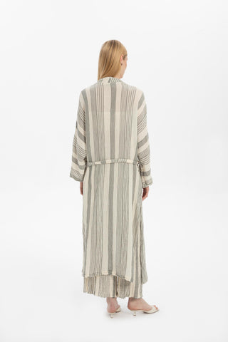 Striped Etamine Textured Kimono - Kimono