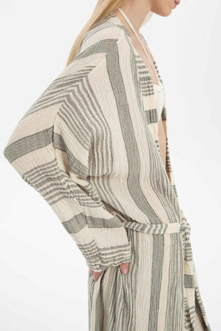 Striped Etamine Textured Kimono - Kimono