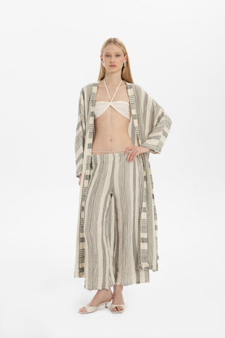 Striped Etamine Textured Kimono - Kimono
