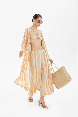 Striped Etamine Textured Kimono - Mustard / Standard - Kimono