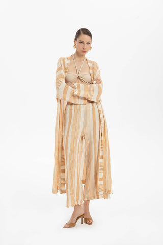 Striped Etamine Textured Kimono - Kimono