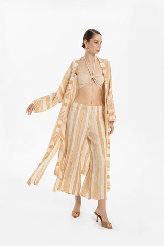 Striped Etamine Textured Kimono - Kimono