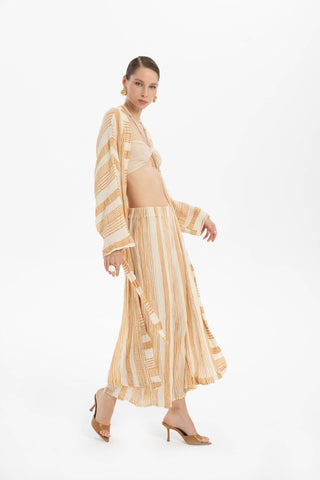 Striped Etamine Textured Kimono - Kimono