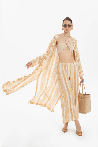 Striped Etamine Textured Kimono - Kimono