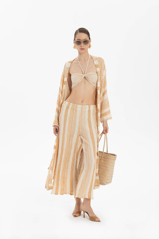 Striped Etamine Textured Kimono - Kimono