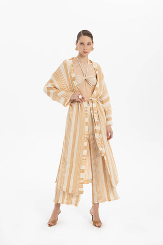 Striped Etamine Textured Kimono - Kimono