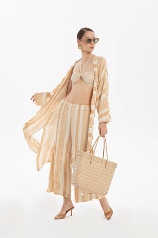Striped Etamine Textured Kimono - Kimono