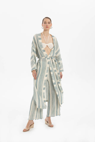 Striped Etamine Textured Kimono - Indigo / Standard - Kimono