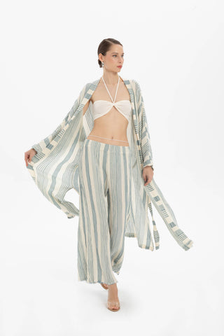 Striped Etamine Textured Kimono - Kimono