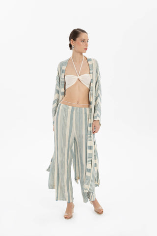Striped Etamine Textured Kimono - Kimono