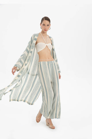 Striped Etamine Textured Kimono - Kimono
