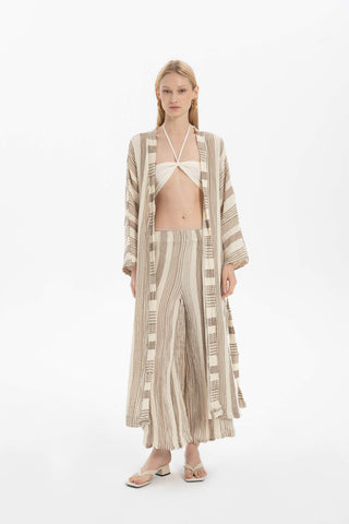Striped Etamine Textured Kimono - Kimono