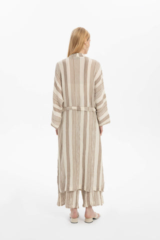 Striped Etamine Textured Kimono - Kimono