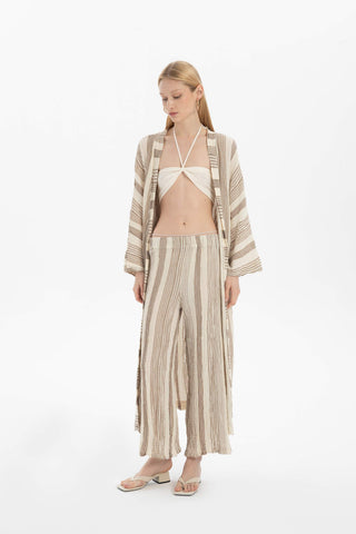 Striped Etamine Textured Kimono - Kimono
