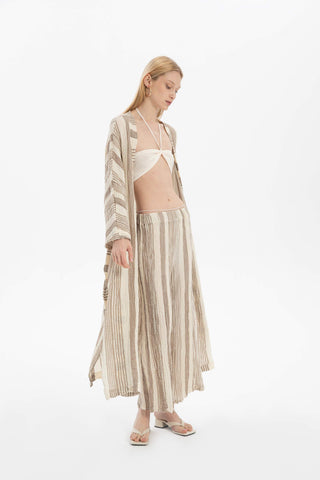 Striped Etamine Textured Kimono - Kimono