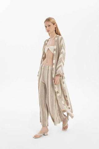 Striped Etamine Textured Kimono - Kimono
