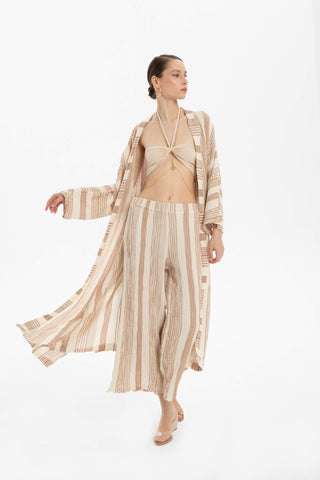 Striped Etamine Textured Kimono - Kimono