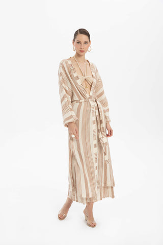 Striped Etamine Textured Kimono - Brick / Standard - Kimono
