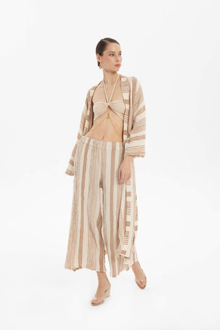 Striped Etamine Textured Kimono - Kimono
