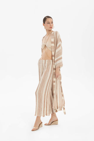 Striped Etamine Textured Kimono - Kimono
