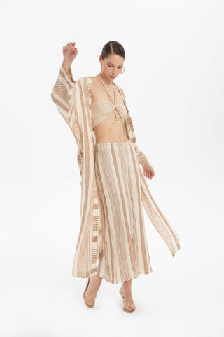 Striped Etamine Textured Kimono - Kimono