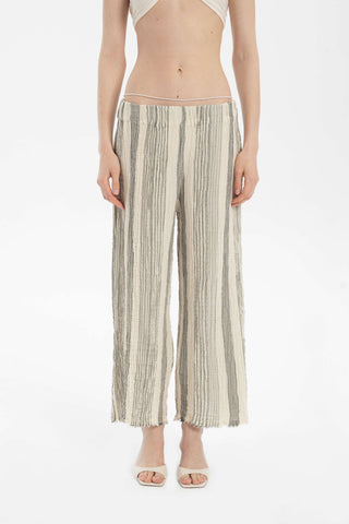 Striped Etamine Textured Palazzo Trousers - Trousers