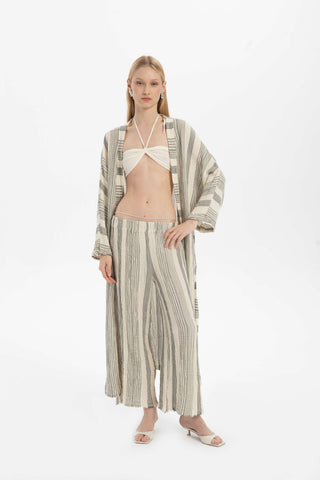Striped Etamine Textured Palazzo Trousers - Gray / Standard - Trousers