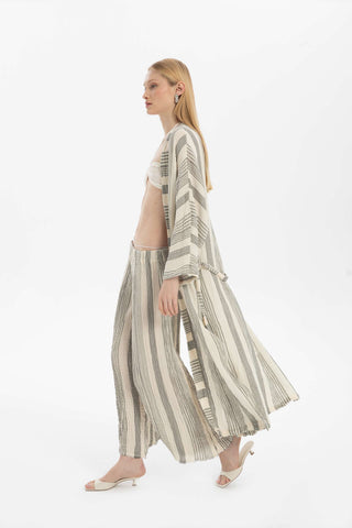 Striped Etamine Textured Palazzo Trousers - Trousers