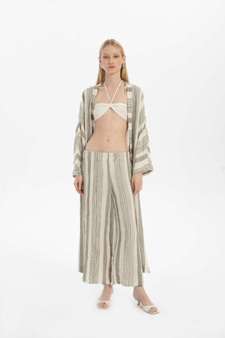Striped Etamine Textured Palazzo Trousers - Trousers
