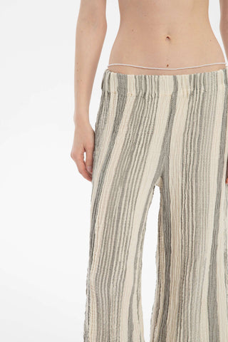 Striped Etamine Textured Palazzo Trousers - Trousers