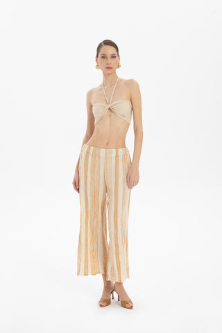 Striped Etamine Textured Palazzo Trousers - Mustard / Standard - Trousers