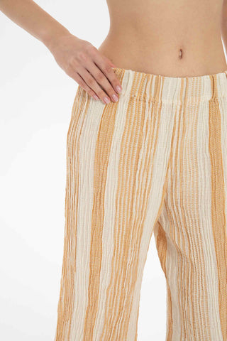 Striped Etamine Textured Palazzo Trousers - Trousers