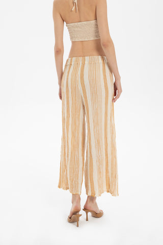 Striped Etamine Textured Palazzo Trousers - Trousers