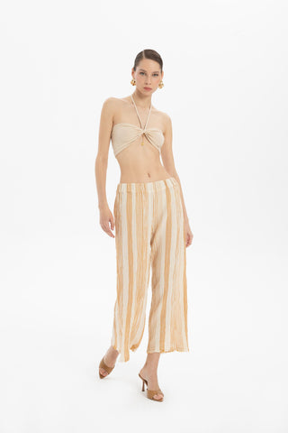 Striped Etamine Textured Palazzo Trousers - Trousers
