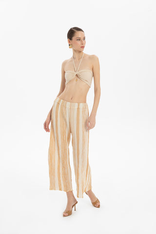 Striped Etamine Textured Palazzo Trousers - Trousers