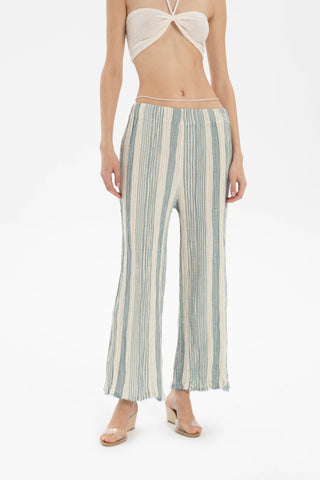 Striped Etamine Textured Palazzo Trousers - Trousers