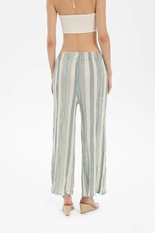 Striped Etamine Textured Palazzo Trousers - Trousers