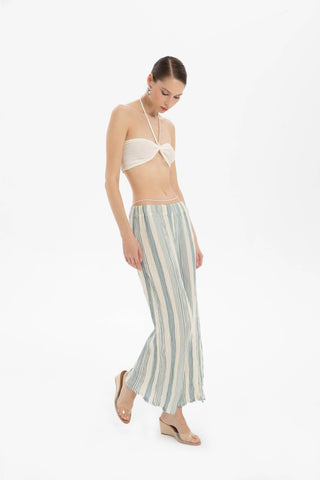 Striped Etamine Textured Palazzo Trousers - Trousers