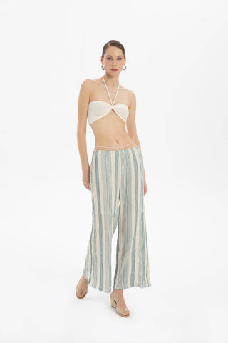 Striped Etamine Textured Palazzo Trousers - Trousers