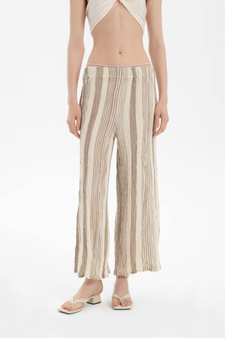 Striped Etamine Textured Palazzo Trousers - Trousers