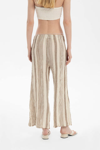 Striped Etamine Textured Palazzo Trousers - Trousers