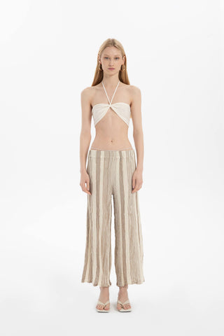 Striped Etamine Textured Palazzo Trousers - Trousers
