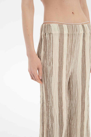 Striped Etamine Textured Palazzo Trousers - Trousers