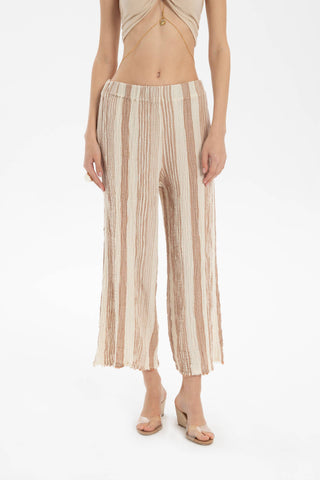 Striped Etamine Textured Palazzo Trousers - Trousers