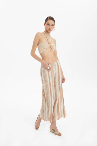 Striped Etamine Textured Palazzo Trousers - Trousers
