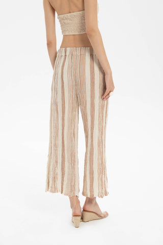 Striped Etamine Textured Palazzo Trousers - Trousers
