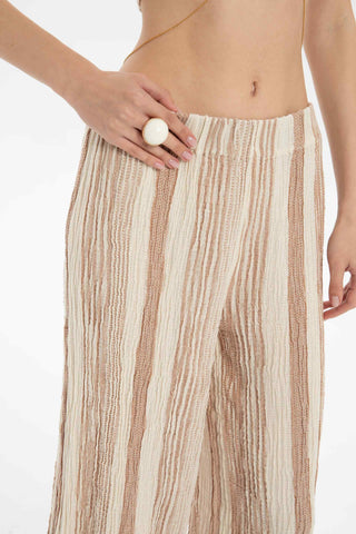 Striped Etamine Textured Palazzo Trousers - Trousers