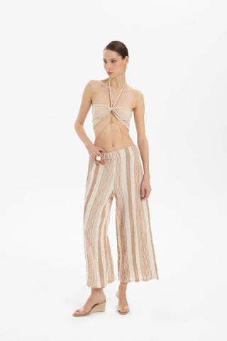 Striped Etamine Textured Palazzo Trousers - Brick / Standard - Trousers